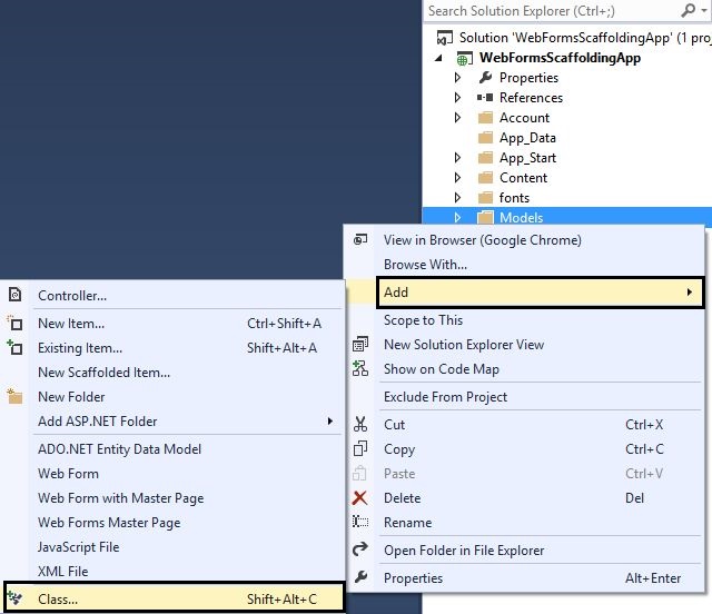 Adding Models in WebForms App